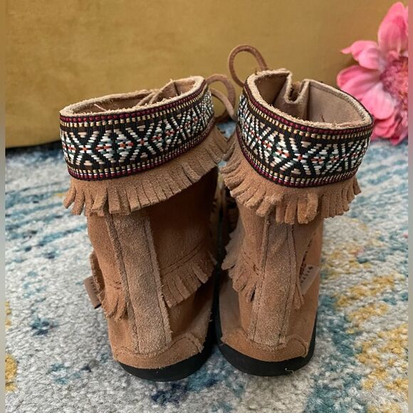 Laurentian Chief Leather Suede Moccasin Ankle Booties Fringe 8 - Picture 4 of 8